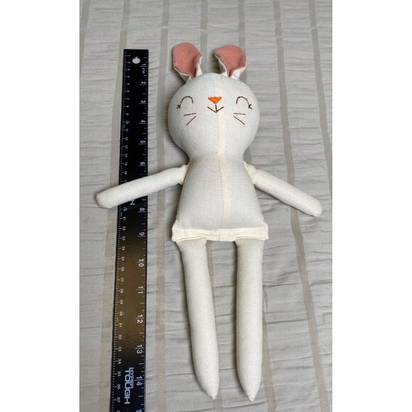 Handmade Plush Bunny Doll with Embroidered Face & Pink Ears, Nursery Room Decor - Picture 5 of 6